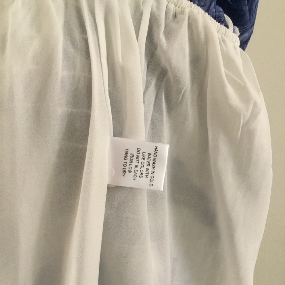 HP- LUXXEL BLUE&WHITE PRINT DRESS/LINED SHEER FULL SLEEVES/RUCHED BOTTOM/SZ S - Picture 11 of 11